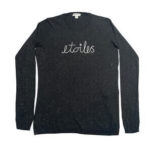 Whistles Sweater Womens 6 Black Etoiles Metallic Shiny Soft Cozy Crewneck